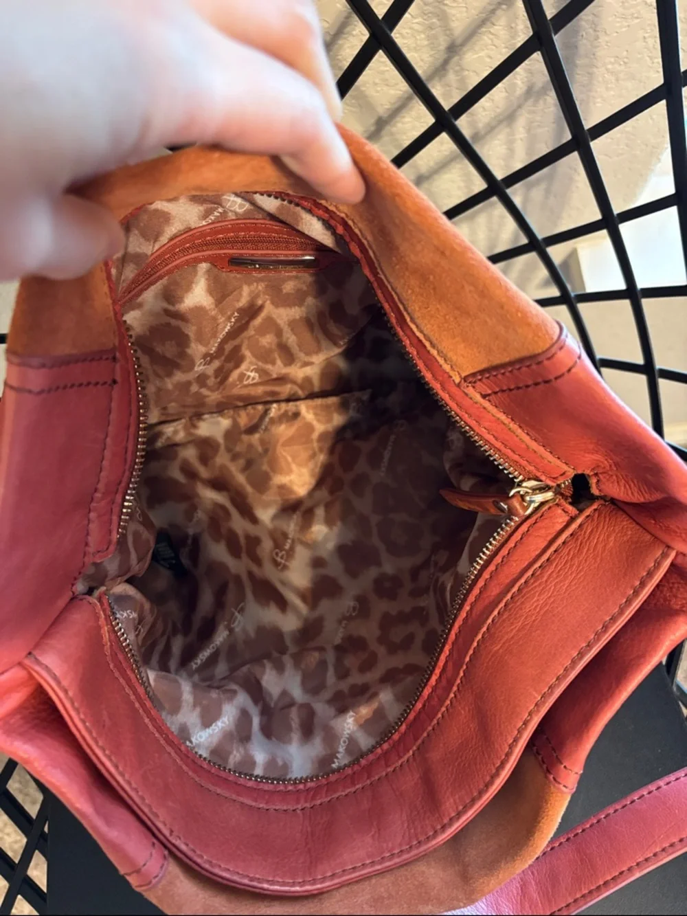 B. Makowsky Suede Leather Shoulder Bag in Burnt Orange - Picture 7 of 9